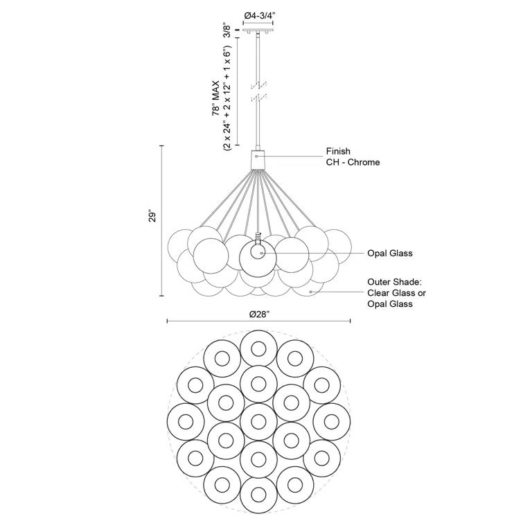Bolla 19 - Light Glass Dimmable LED Sphere Chandelier