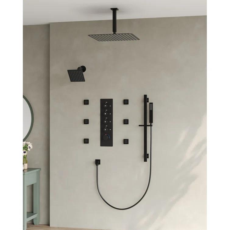 DualJetSpa 15-Spray Patterns 16" & 6" Dual Shower Head, Shower FaucetSystem with Thermostatic Rough-in Valve and Body Jets