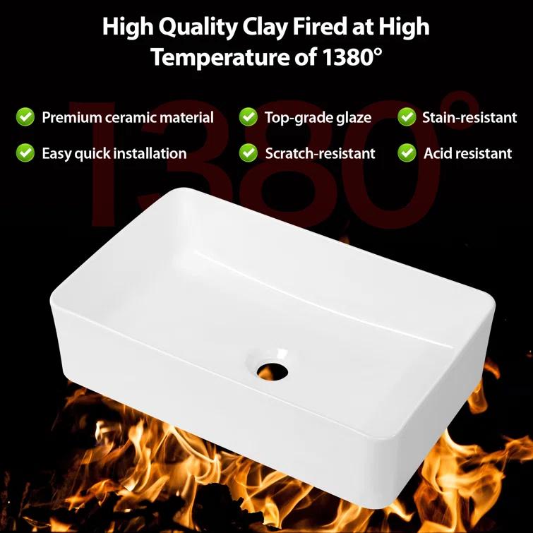 LEPUDAY LPD21VS14MP LEPUDAY 5.5'' White Ceramic Rectangular Bathroom Sink