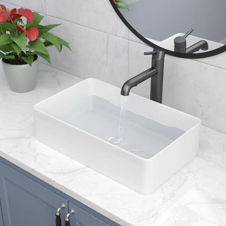 LEPUDAY LPD21VS14MP LEPUDAY 5.5'' White Ceramic Rectangular Bathroom Sink
