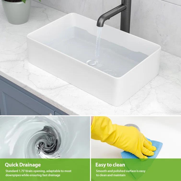 LEPUDAY LPD21VS14MP LEPUDAY 5.5'' White Ceramic Rectangular Bathroom Sink