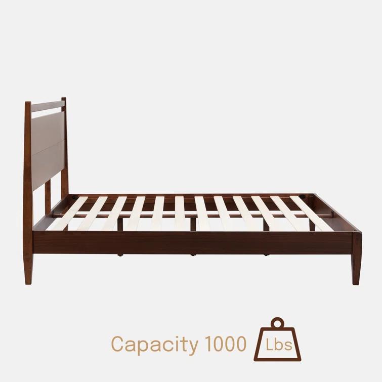 NTC Adept Solid Wood Bed Frame with Headboard and Silent Slats, 1000 Lb Capacity Bed Frame