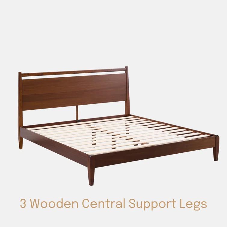 NTC Adept Solid Wood Bed Frame with Headboard and Silent Slats, 1000 Lb Capacity Bed Frame