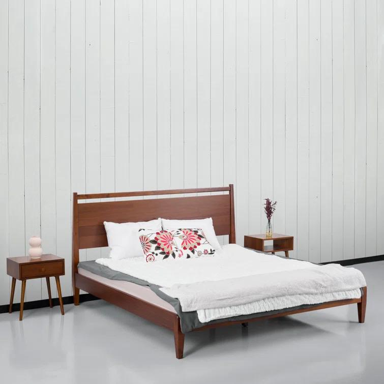 NTC Adept Solid Wood Bed Frame with Headboard and Silent Slats, 1000 Lb Capacity Bed Frame