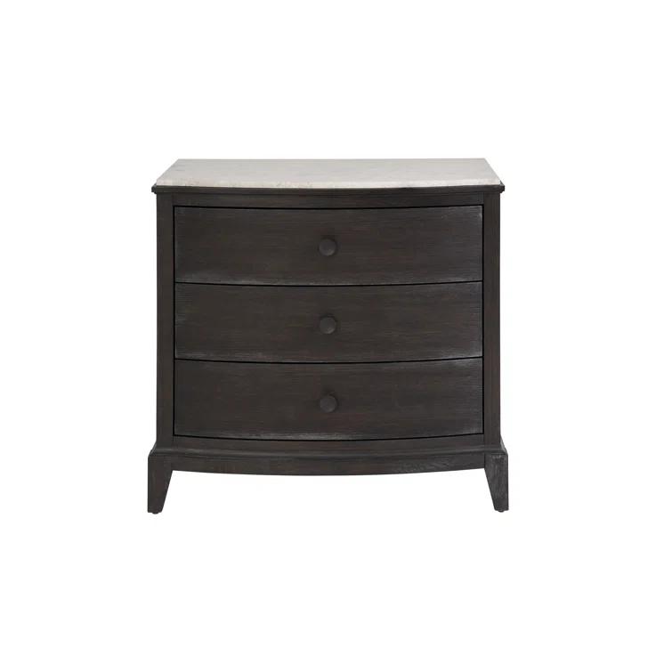 Universal Coalesce Coalesce Stone Top Three Drawer Nightstand in Black Oak Wood