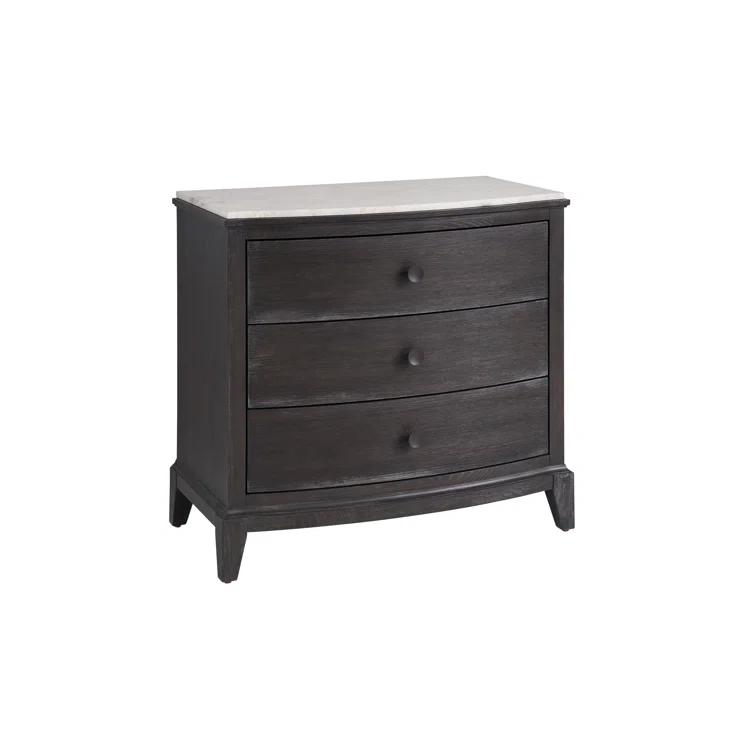 Universal Coalesce Coalesce Stone Top Three Drawer Nightstand in Black Oak Wood