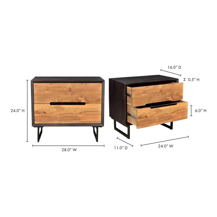 Moe's Home Collection Vienna 2-Drawer Wood Nightstand in Brown