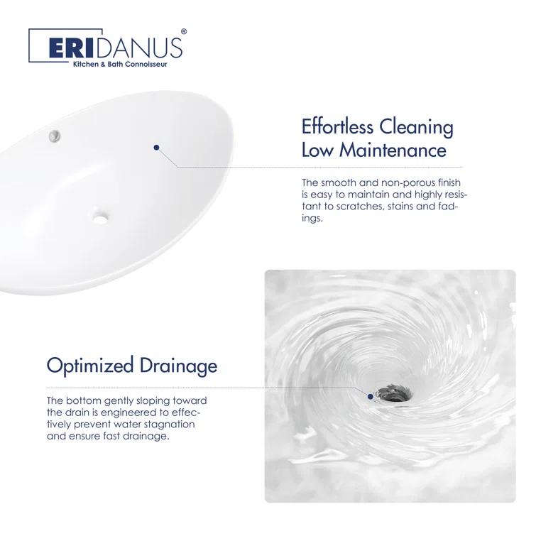 Eclisse 23" x 15" White Vitreous China Oval Bathroom Vessel Sink with Overflow
