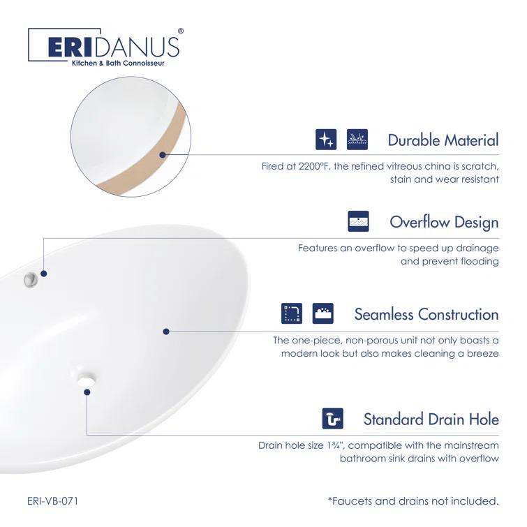 Eclisse 23" x 15" White Vitreous China Oval Bathroom Vessel Sink with Overflow