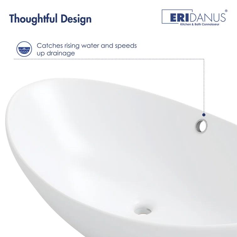 Eclisse 23" x 15" White Vitreous China Oval Bathroom Vessel Sink with Overflow