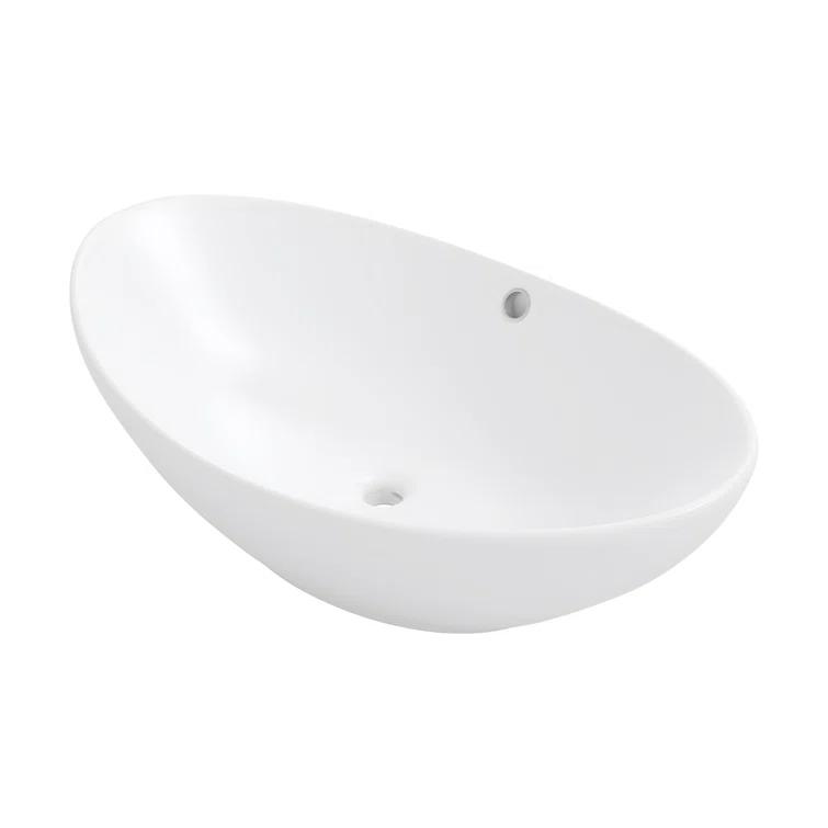 Eclisse 23" x 15" White Vitreous China Oval Bathroom Vessel Sink with Overflow