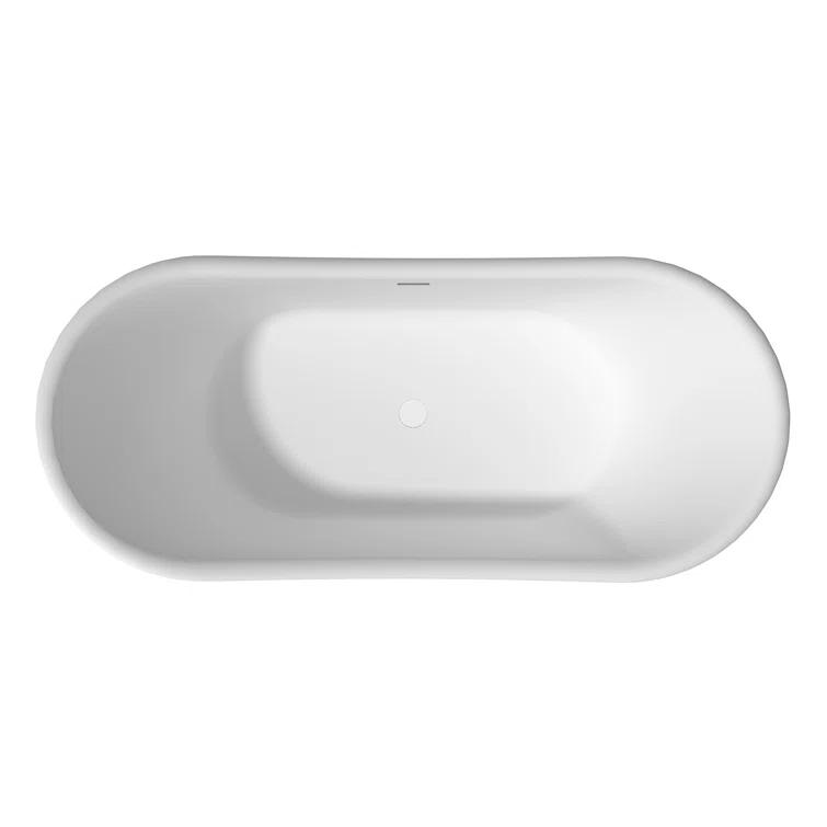 CASAINC Crescent 67.13"x 29.53" Solid Surface Stone Freestanding Soaking Bathtub CA06004S67MW