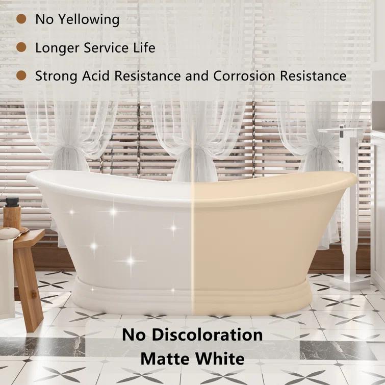 CASAINC Crescent 67.13"x 29.53" Solid Surface Stone Freestanding Soaking Bathtub CA06004S67MW