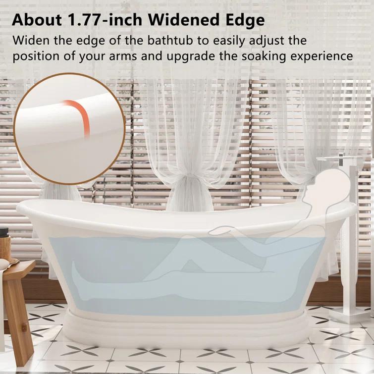 CASAINC Crescent 67.13"x 29.53" Solid Surface Stone Freestanding Soaking Bathtub CA06004S67MW