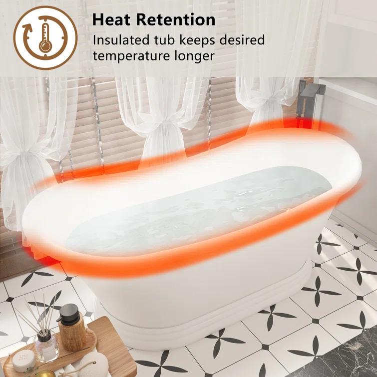 CASAINC Crescent 67.13"x 29.53" Solid Surface Stone Freestanding Soaking Bathtub CA06004S67MW