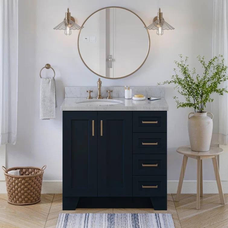 Sawyer 36'' Solid Wood Single Bathroom Vanity Base Only, Right Offset Base Cabinet without Top