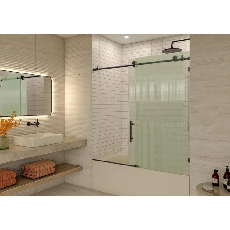 Galaxy 56 - 60 in. x 60 in. Fully Frameless Fluted Sliding Bathtub Door