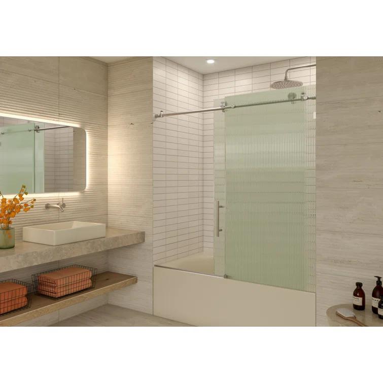 Galaxy 56 - 60 in. x 60 in. Fully Frameless Fluted Sliding Bathtub Door