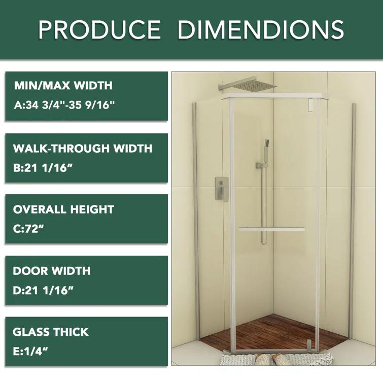 Bossicavelly 36" x 72" Neo-angle Pivot Semi Frameless Corner Shower Enclosure BOPSSD07CH