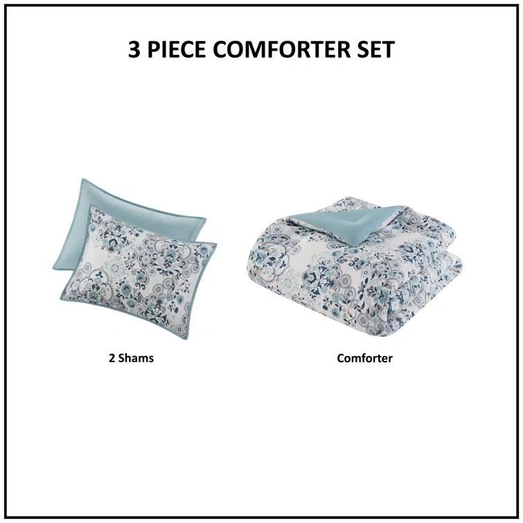 Brielle 3 Piece Floral Printed Cotton Comforter Set