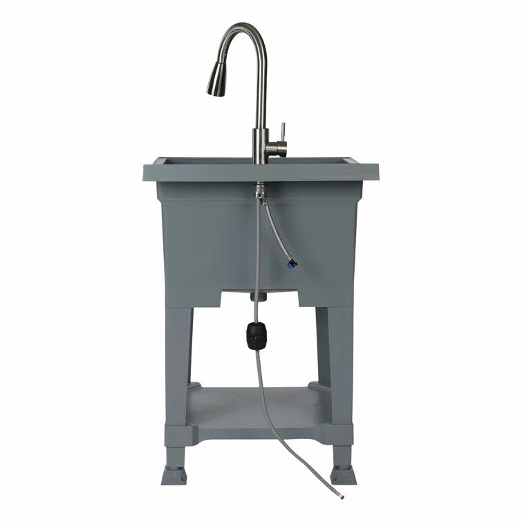 UTILITYSINKS Plastic 24" Compact Workshop Freestanding Laundry Sink with Faucet