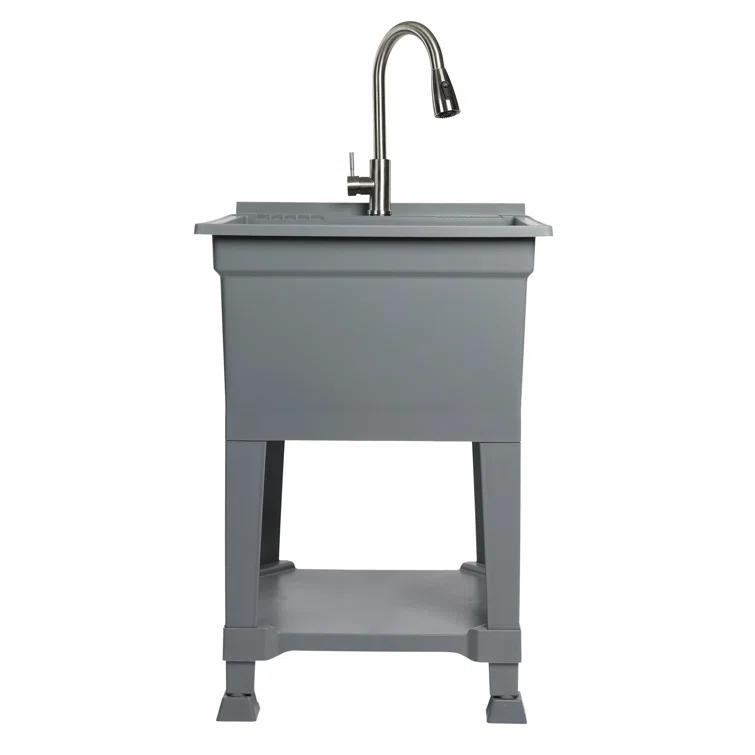 UTILITYSINKS Plastic 24" Compact Workshop Freestanding Laundry Sink with Faucet