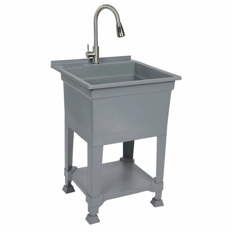UTILITYSINKS Plastic 24" Compact Workshop Freestanding Laundry Sink with Faucet
