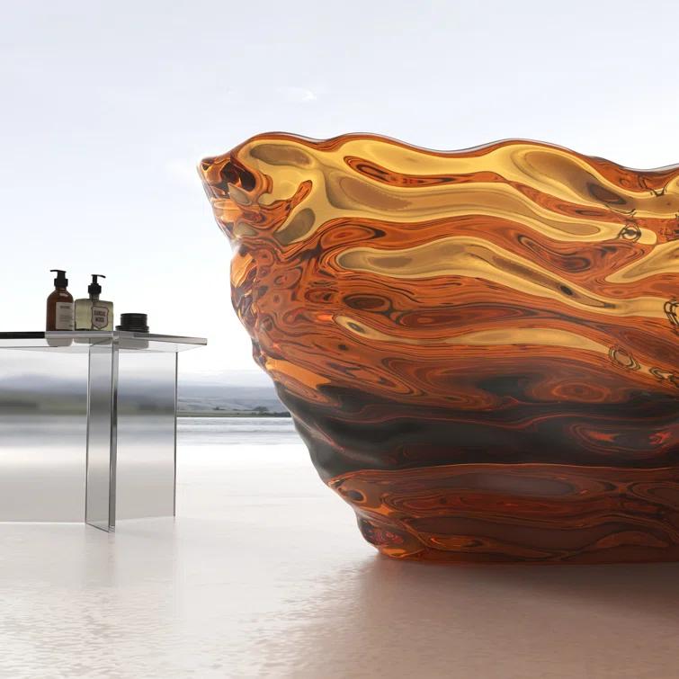 69" x 29.5" Freestanding Soaking Stone Resin Bathtub with Polished Chrome Pop Up Drain