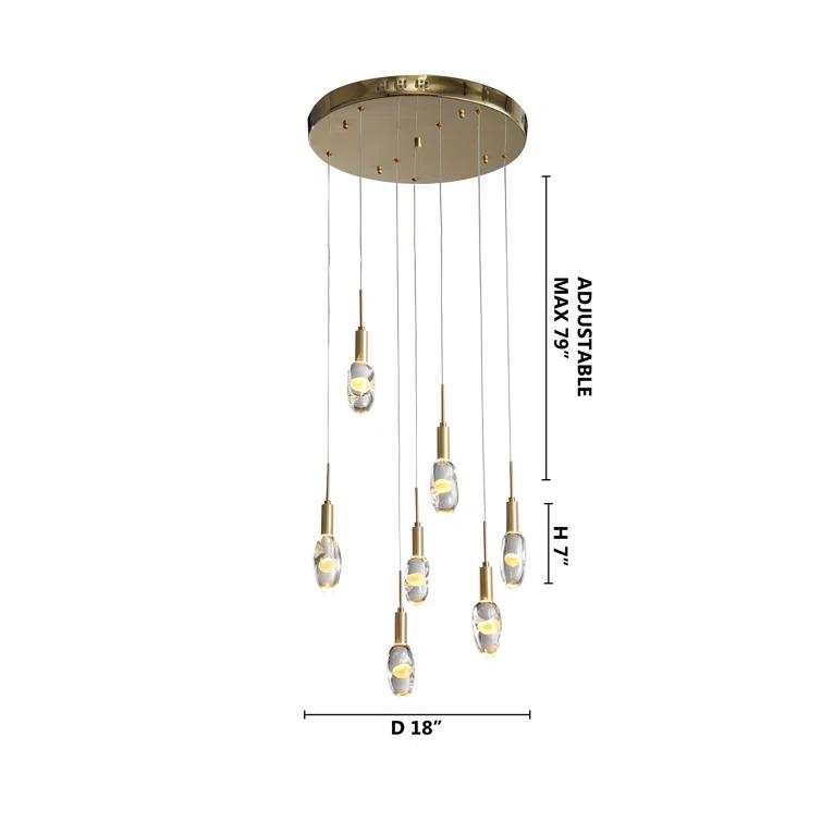 Elegant Gold Aluminum LED Chandelier with Clear Crystal Orbs