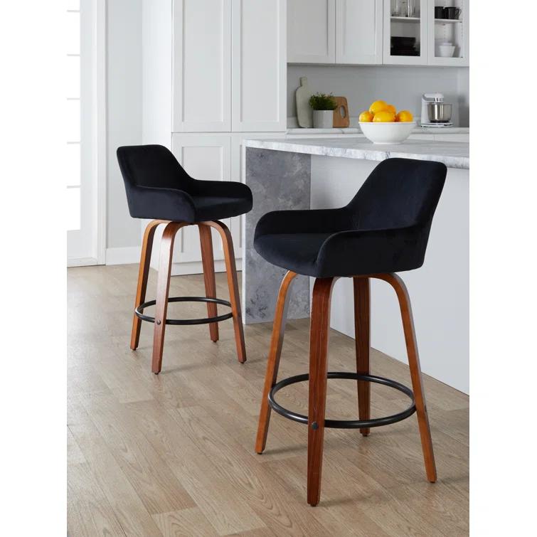 Cassiopeia Fixed-Height Fabric Upholstered Bar & Counter Stool with Bent Wood Legs