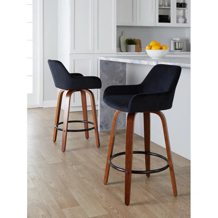Cassiopeia Fixed-Height Fabric Upholstered Bar & Counter Stool with Bent Wood Legs