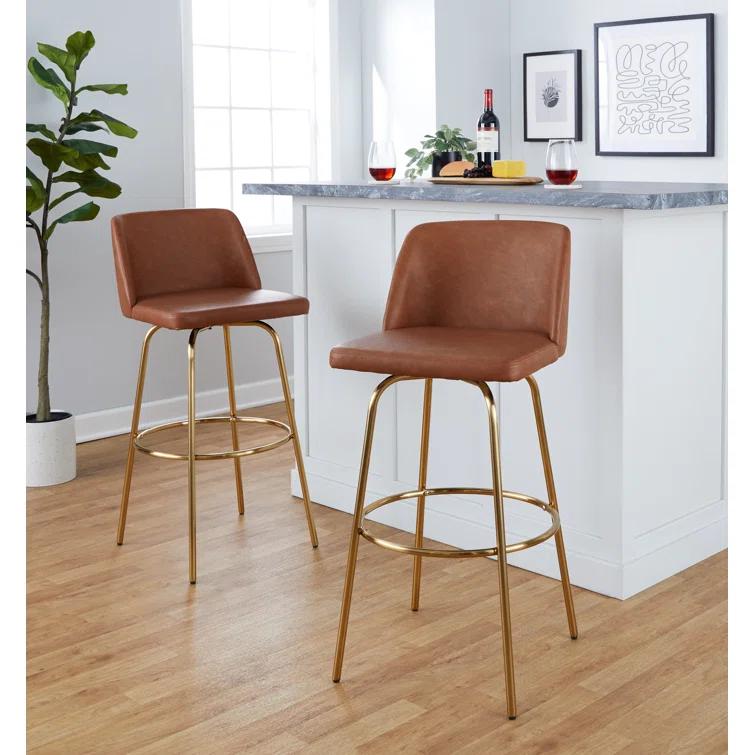 Swivel Upholstered Counter Stool with Metal Frame (Set of 2)