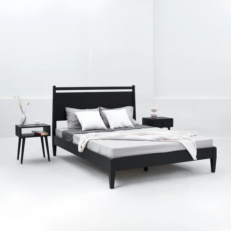 NTC Adept Solid Wood Bed Frame with Headboard and Silent Slats, 1000 Lb Capacity Bed Frame