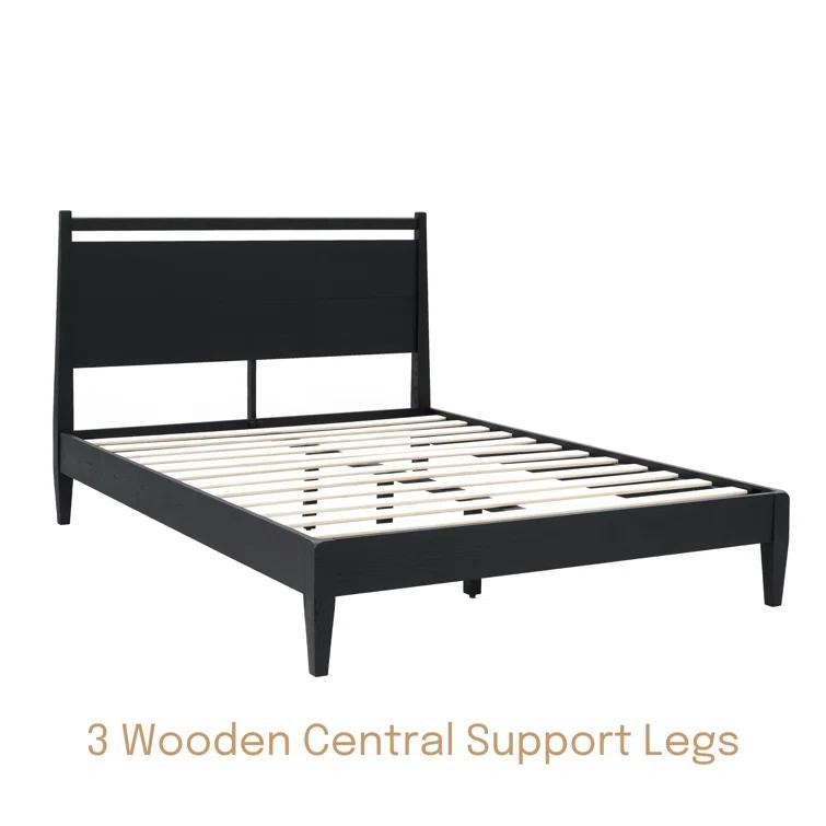 NTC Adept Solid Wood Bed Frame with Headboard and Silent Slats, 1000 Lb Capacity Bed Frame