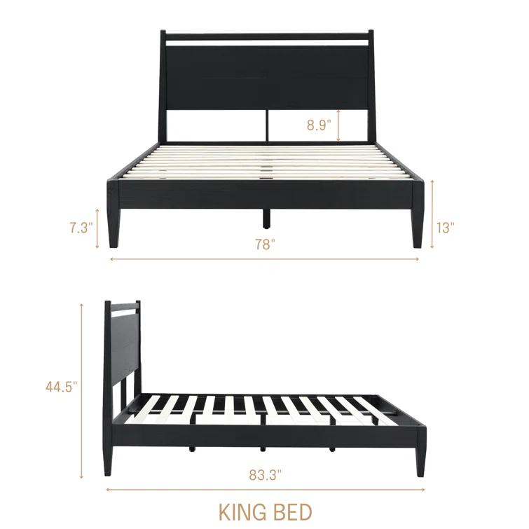 NTC Adept Solid Wood Bed Frame with Headboard and Silent Slats, 1000 Lb Capacity Bed Frame