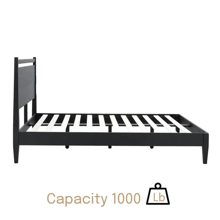 NTC Adept Solid Wood Bed Frame with Headboard and Silent Slats, 1000 Lb Capacity Bed Frame