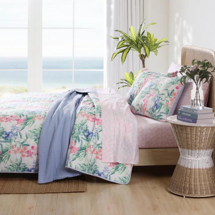 Tommy Bahama Home Tommy Bahama Island Orchid Cotton Reversible Pink Quilt Set