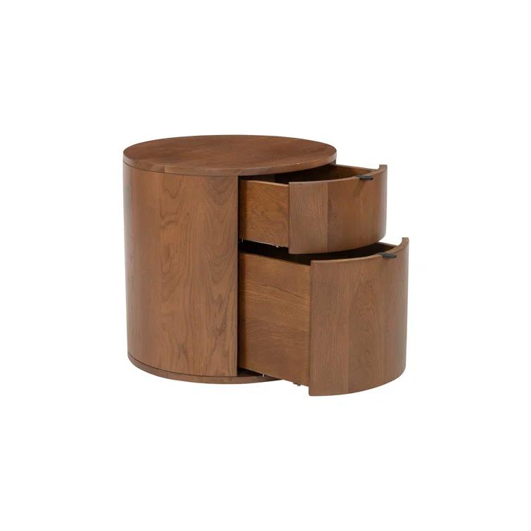 Theo Brown Solid Oak 2-Drawer Scandinavian Nightstand
