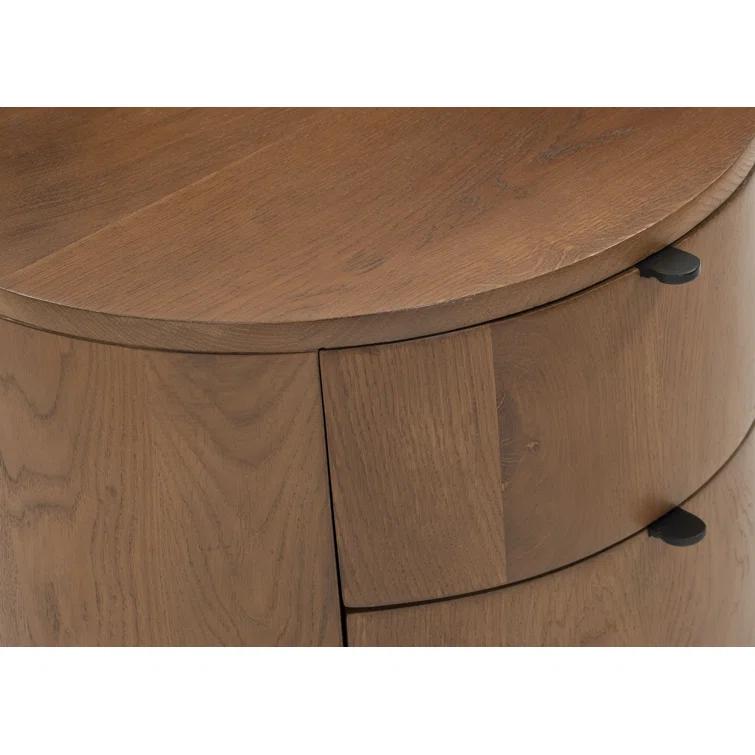 Theo Brown Solid Oak 2-Drawer Scandinavian Nightstand