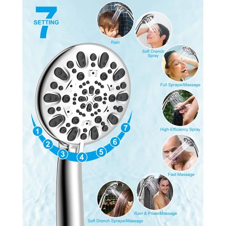 All Metal High Pressure Rainfall Shower Head System, Handheld Shower Combo with Slide Bar