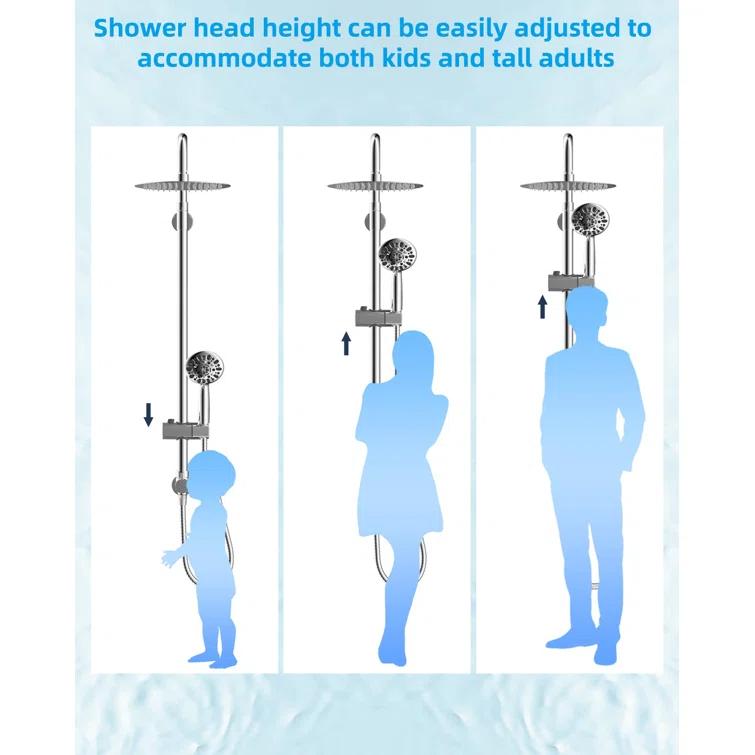 All Metal High Pressure Rainfall Shower Head System, Handheld Shower Combo with Slide Bar