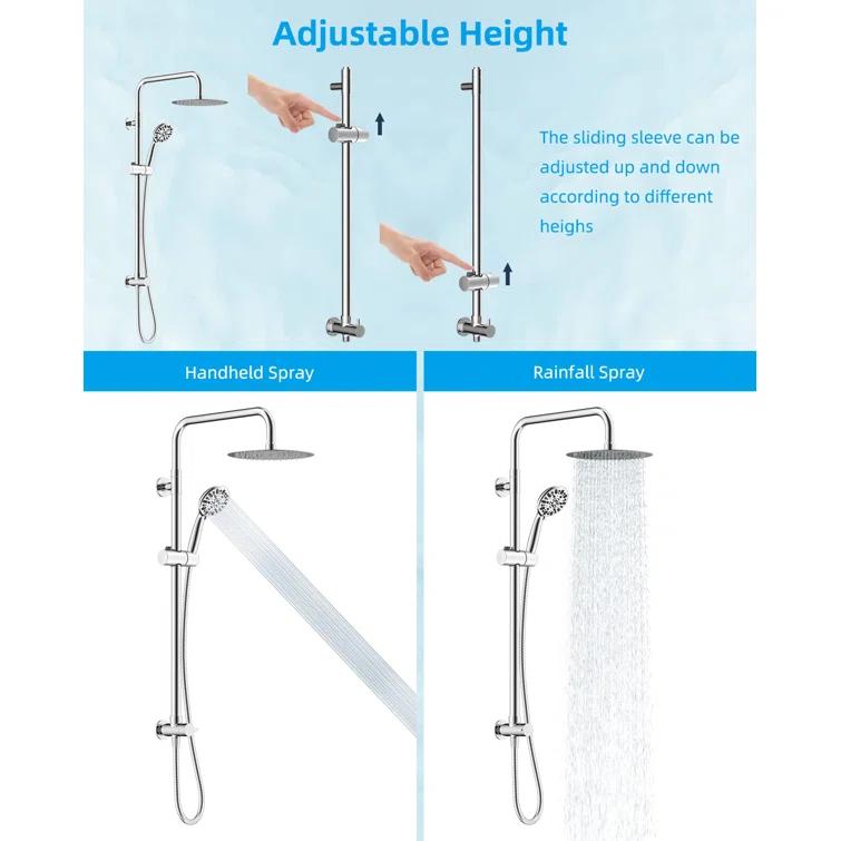 All Metal High Pressure Rainfall Shower Head System, Handheld Shower Combo with Slide Bar