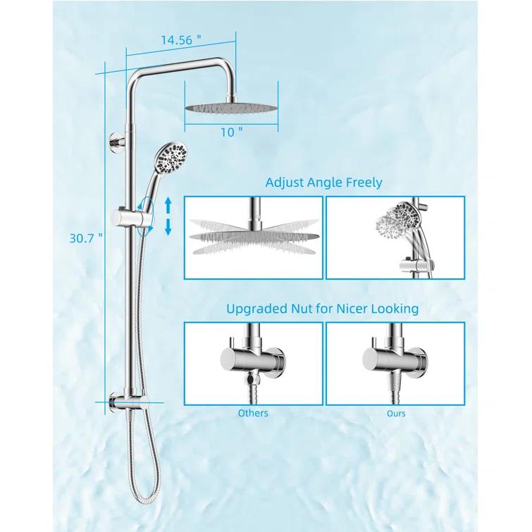 All Metal High Pressure Rainfall Shower Head System, Handheld Shower Combo with Slide Bar