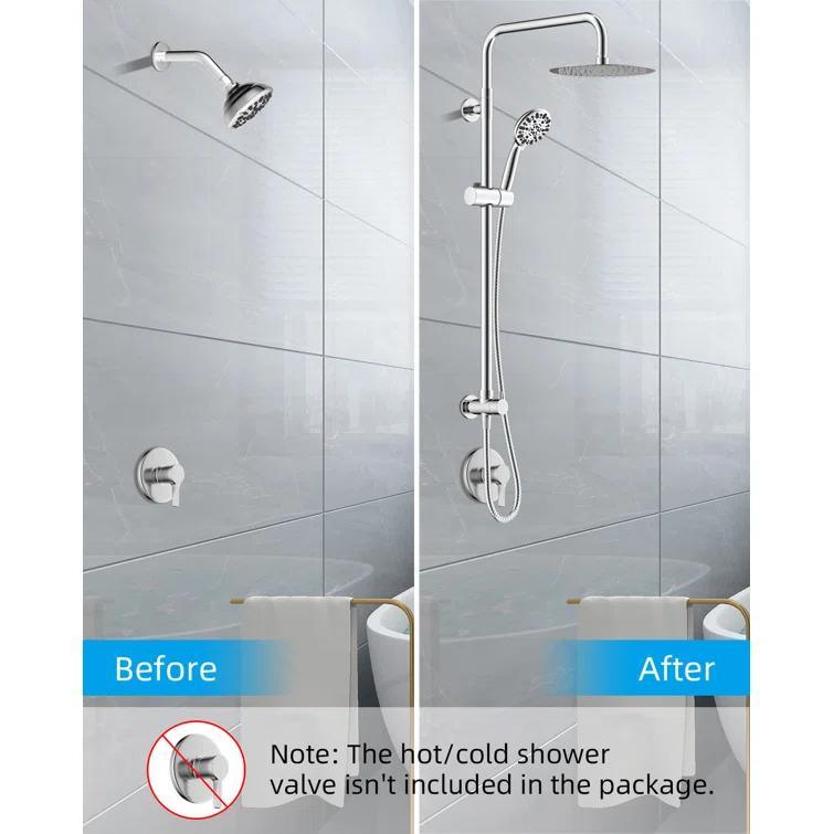 All Metal High Pressure Rainfall Shower Head System, Handheld Shower Combo with Slide Bar