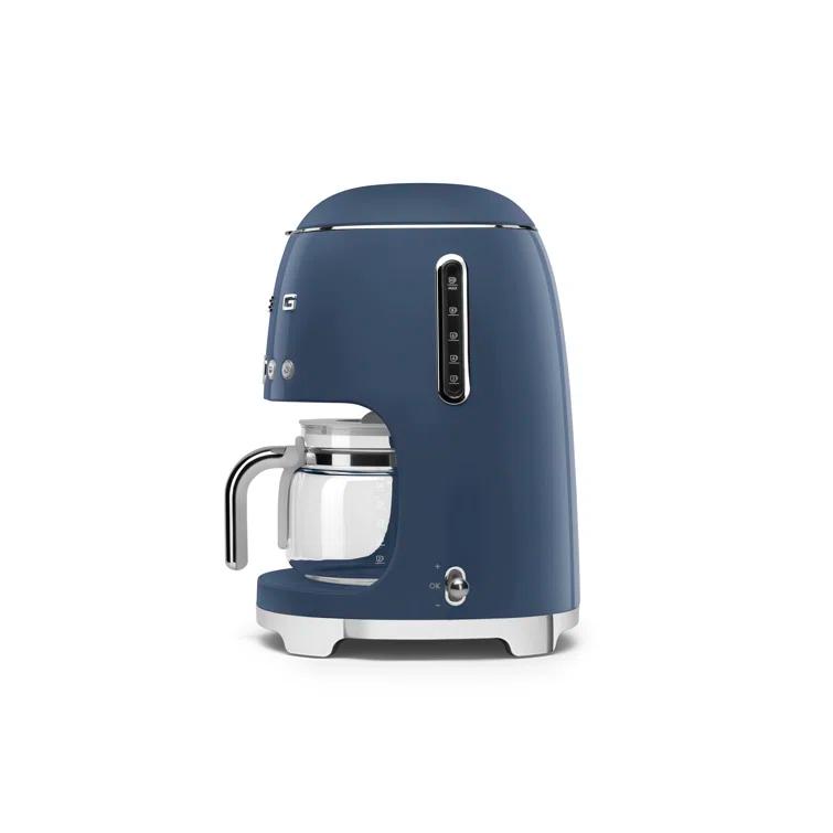 Navy Blue Retro Style 10-Cup Drip Coffee Machine with Glass Carafe