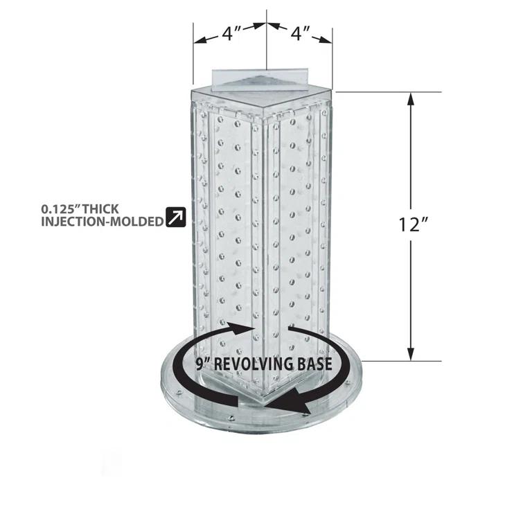 Four-sided 4"W x 12"H Pegboard Tower with Revolving 9" Base