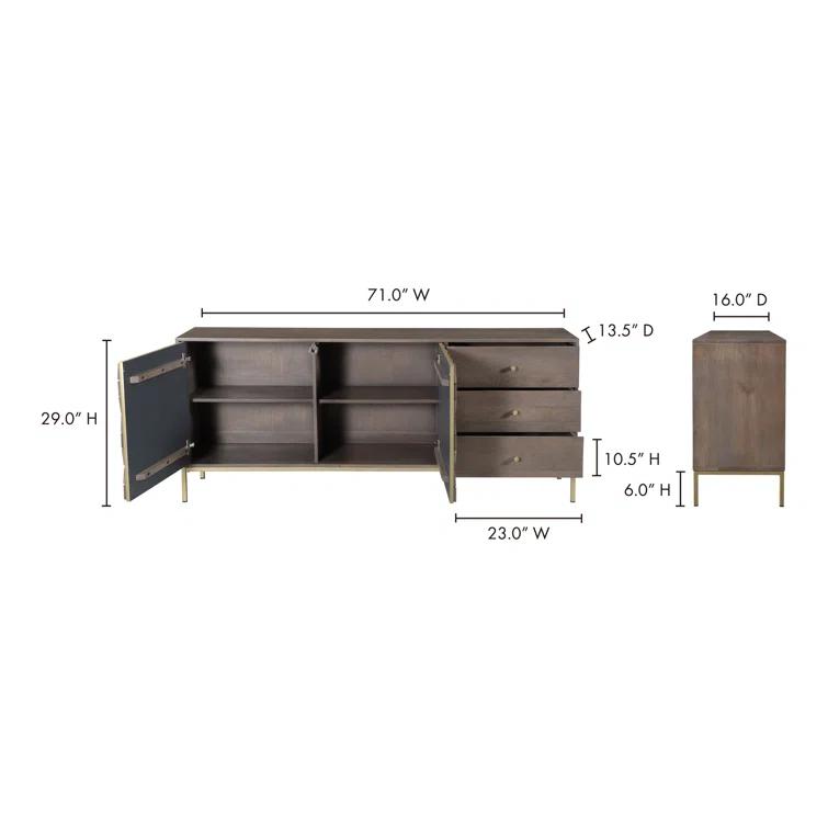 Moe's Home Collection Corolla Wood Sideboard with Iron Base in Gray