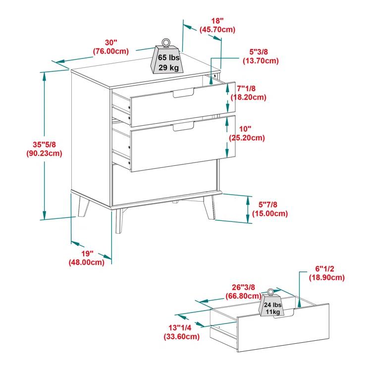 Yarber Groove 3 Drawer Solid Wood Chest