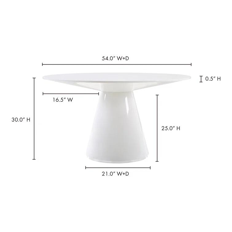 Contemporary 54" Round White Walnut Dining Table for Six