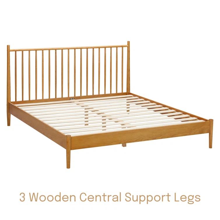 NTC Inno Solid Wood Bed Frame with Spindle Headboard and Silent Slats, 1000 lb Capacity